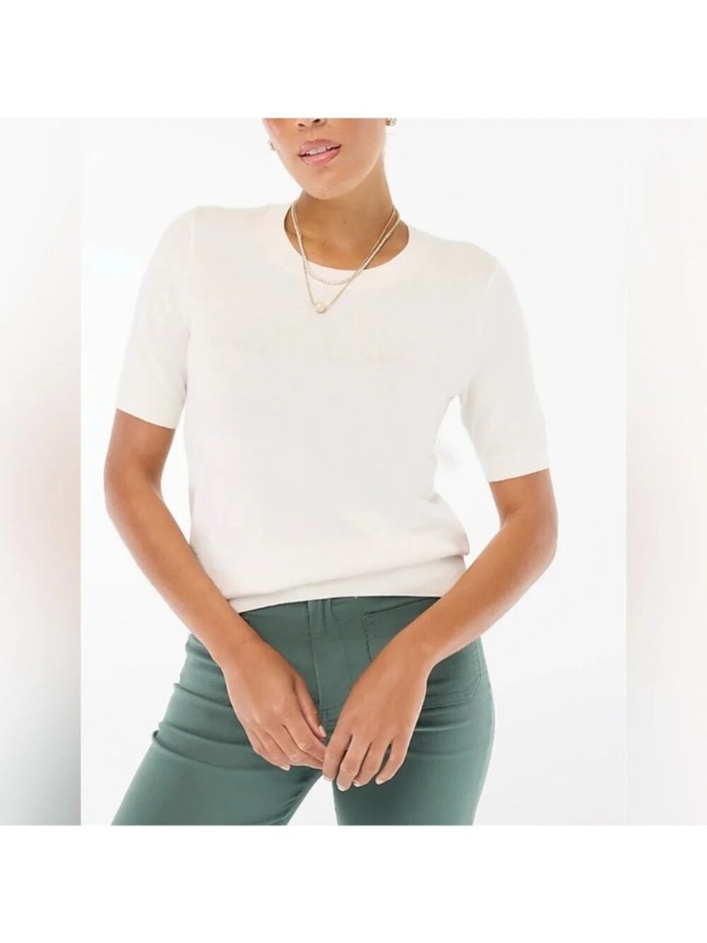 J.Crew Womens Ivory Lightweight Cotton Sweater 3X Short Sleeve Crewneck